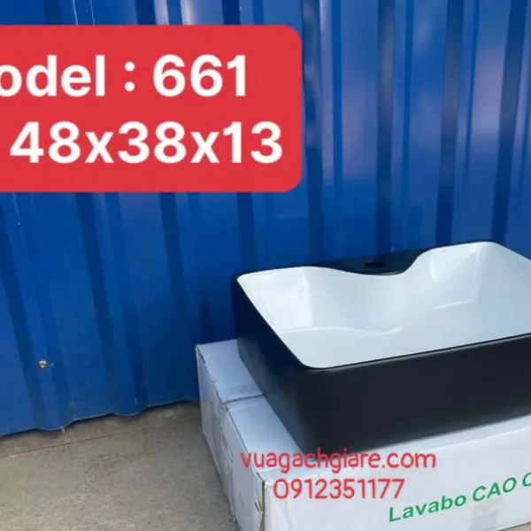 Chậu Lavabo Chữ Nhật Giá Rẻ đen viền vàng