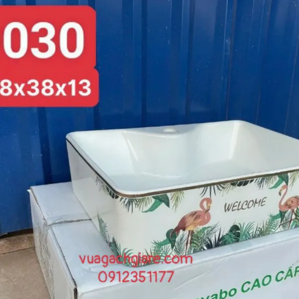 Chậu Lavabo Chữ Nhật Giá Rẻ viền hoạ tiết