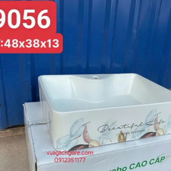 Chậu Lavabo Chữ Nhật Giá Rẻ viền hoạ tiết