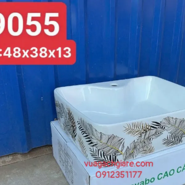 Chậu Lavabo Chữ Nhật Giá Rẻ viền hoạ tiết