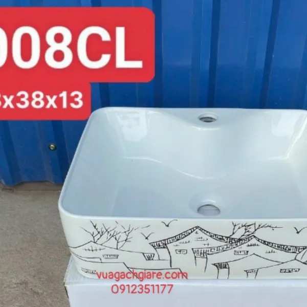 Chậu Lavabo Chữ Nhật Giá Rẻ viền hoạ tiết