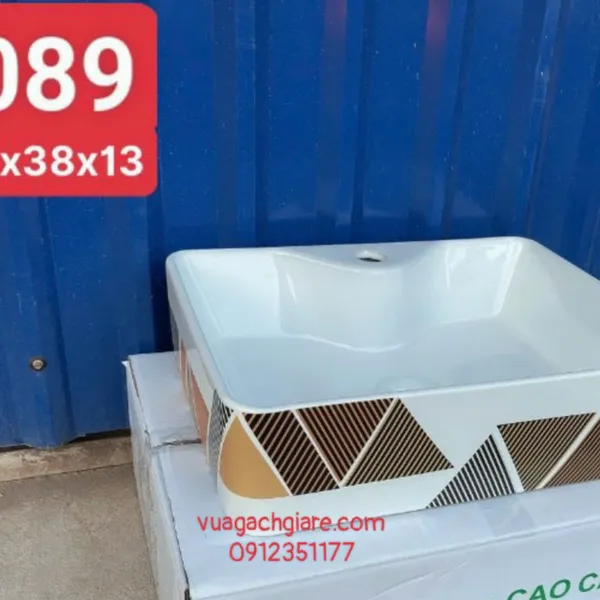 Chậu Lavabo Chữ Nhật Giá Rẻ trắng viền đen vàng xanh