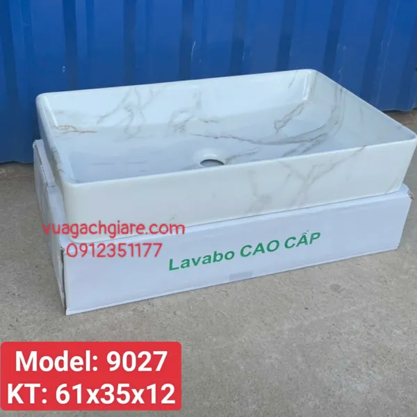 Chậu Lavabo Chữ Nhật Giá Rẻ vân đá - đen tia chớp