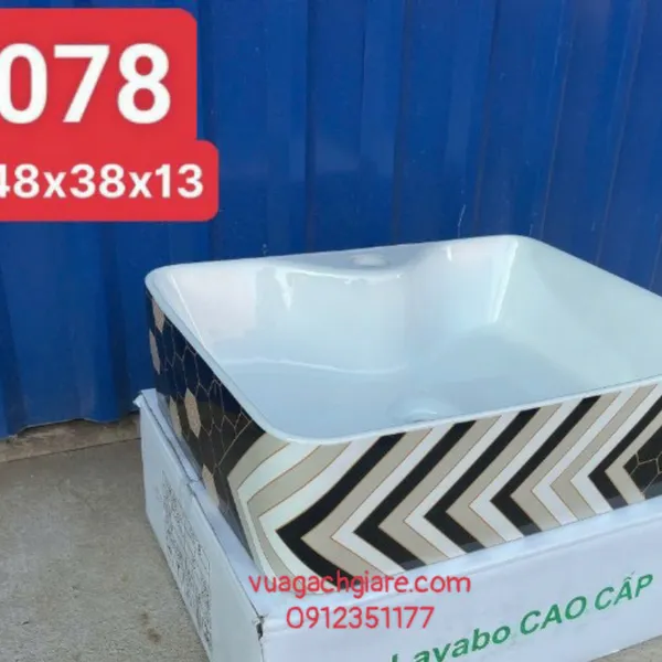 Chậu Lavabo Chữ Nhật Giá Rẻ trắng viền đen vàng xanh