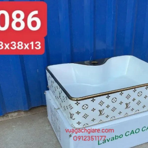 Chậu Lavabo Chữ Nhật Giá Rẻ đen viền vàng