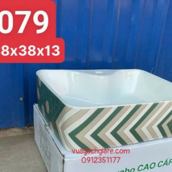 Chậu Lavabo Chữ Nhật Giá Rẻ trắng viền đen vàng xanh