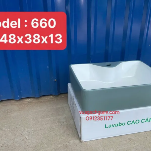 Chậu Lavabo Chữ Nhật Giá Rẻ đen viền vàng