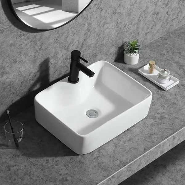 CHẬU LAVABO VUÔNG ĐẶT BÀN SỨ TRẮNG