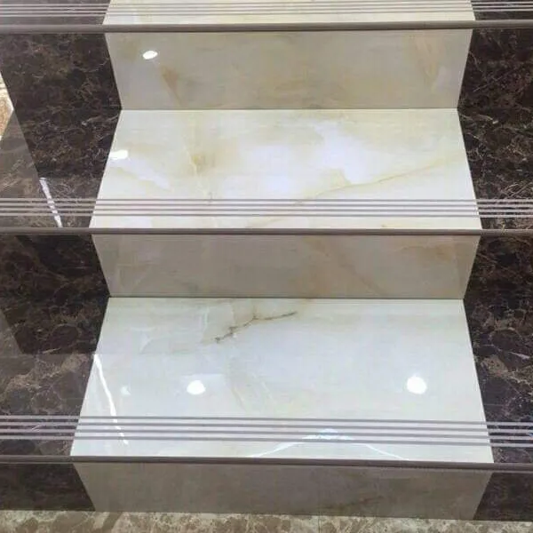 Gạch Đá 47x100 Ốp Bậc Cầu Thang kem vàng viền nâu trứng cút 1803