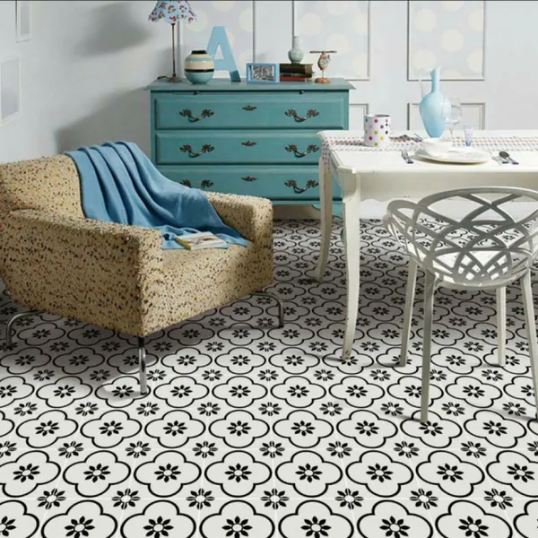 Gạch Bông 20x20 Trang Trí bông hoa đen trắng