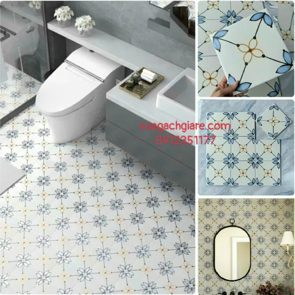 Gạch Bông 20x20 Ốp Lát Trang Trí Giá Rẻ trắng xanh dương