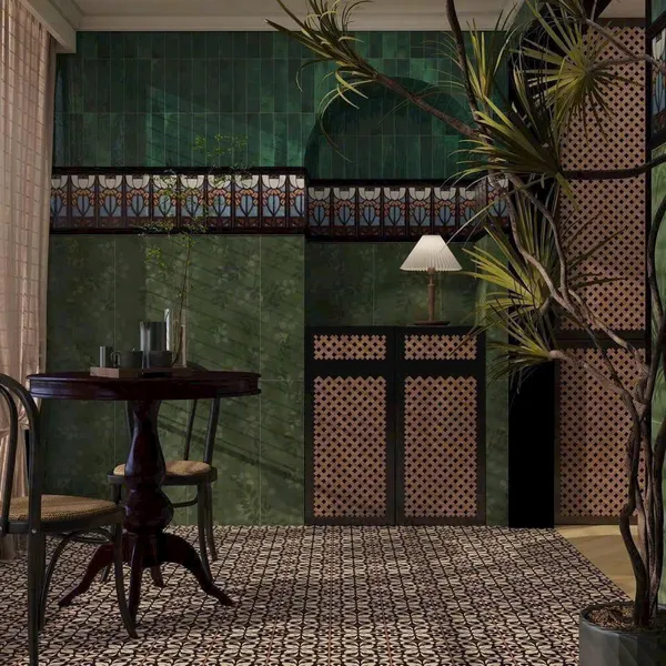 Gạch Đá 40x80 Ốp Lát Trang Trí lá hoa màu xanh MF48H12