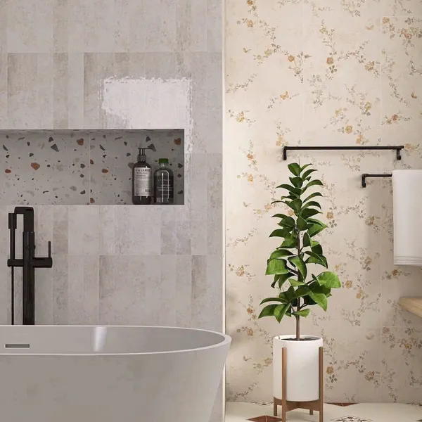 Gạch Đá 40x80 Ốp Lát Trang Trí lá hoa màu trắng MF48H11