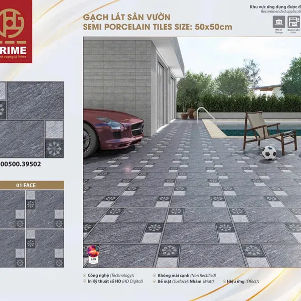 Gạch Đá 50x50 Ốp Lát Sân Vườn Giá Rẻ màu xám 39502
