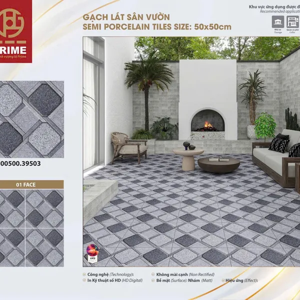 Gạch Đá 50x50 Ốp Lát Sân Vườn Giá Rẻ màu xám 39503