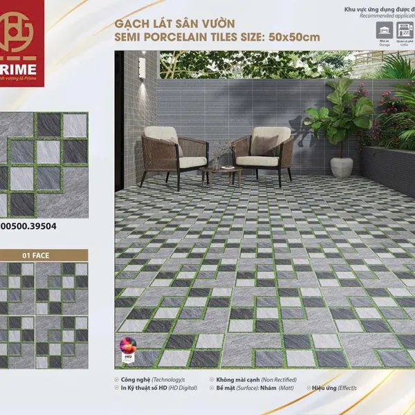 Gạch Đá 50x50 Ốp Lát Sân Vườn Giá Rẻ xám vân đá 39504