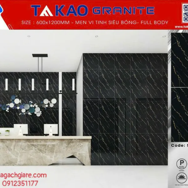 Gạch Đá 60x120 Ốp Lát TAKAO Giá Rẻ đen tia chớp TK52202