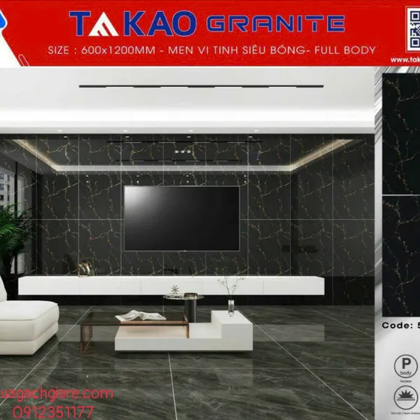Gạch Đá 60x120 Ốp Lát TAKAO Giá Rẻ đen vân cam TK52203