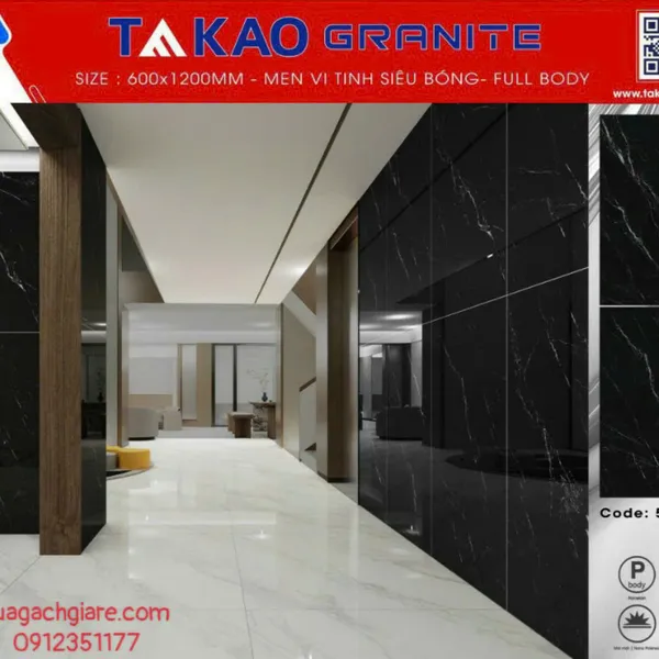 Gạch Đá 60x120 Ốp Lát TAKAO Giá Rẻ đen vân trắng TK52204