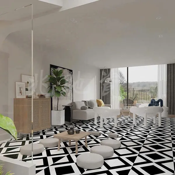 Gạch Đá 80x80 Ốp Lát Trang Trí đen trắng tam giác