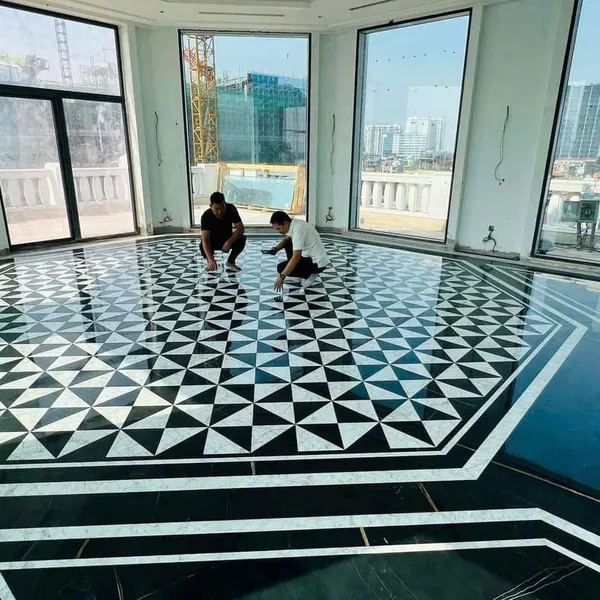 Gạch Đá 80x80 Ốp Lát Trang Trí đen trắng tam giác PH87007