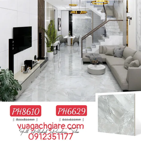 Gạch Đá Lát Nền 80x80 và 60x60 xám vân đá 8629 - 6629