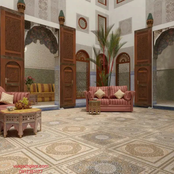 Gạch Đá Mờ 60x60 Ốp Lát Ấn Độ thảm hoa màu vàng