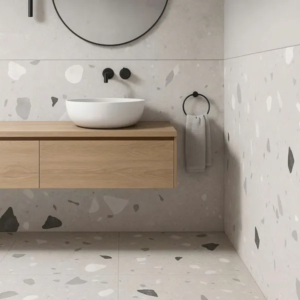 Gạch Đá Mờ 60x60 Ốp Lát Giá Rẻ terrazzo xám hạt lớn