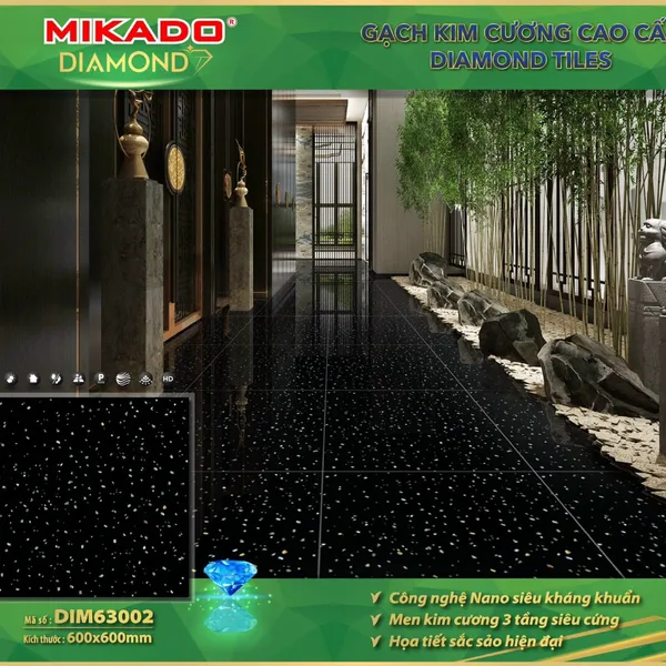 Gạch Đá Ốp Lát 60x60 Mikado đen kim sa DIM63002