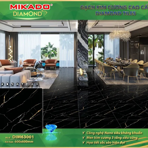 Gạch Đá Ốp Lát 60x60 Mikado đen vân cam DIM63001