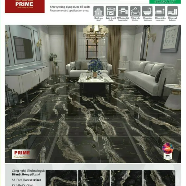 Gạch Đá Ốp Lát 80x80 Prime đen vân đá 8514