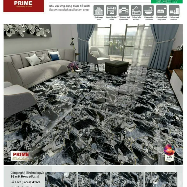 Gạch Đá Ốp Lát 80x80 Prime đen vân đá 8515