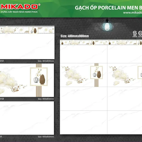 Gạch Đá Ốp Tường 40x80 Mikado trắng vân khói MUX48501