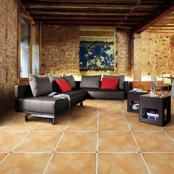Gạch Đá Mờ 60x60 Ốp Lát Giả Cổ màu cam loang nhấn hoa văn 4 góc