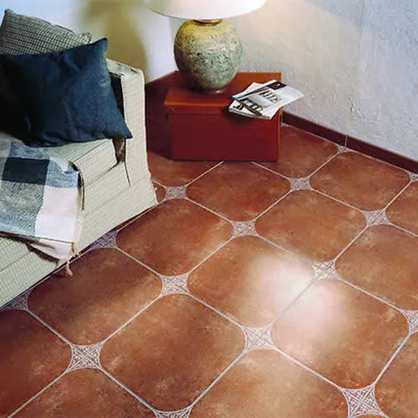 Gạch Đá Mờ 60x60 Ốp Lát Giả Cổ màu đỏ nhấn hoa văn 4 góc JY6018