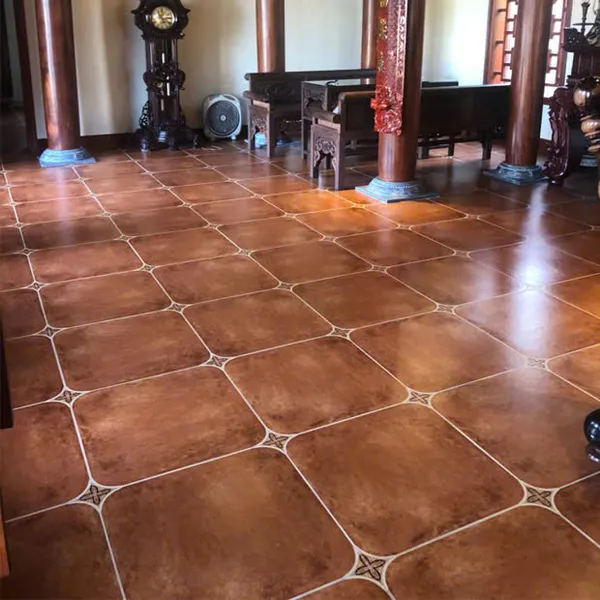 Gạch Đá Mờ 60x60 Ốp Lát Giả Cổ màu đỏ nhấn hoa văn 4 góc JY6018