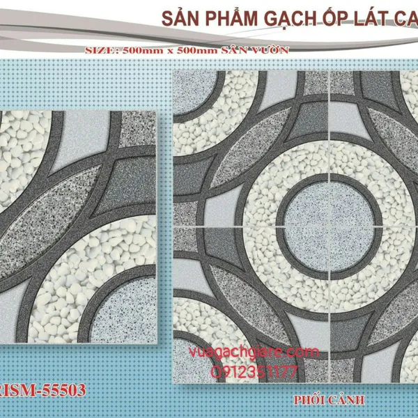Gạch Men 50x50 Lát Sân GIÁ RẺ NHÀ Ý đá sỏi RISM 55503