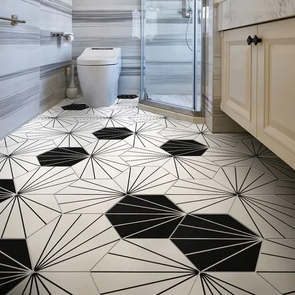 Gạch Lục Giác 20x23 Ốp Lát Trang Trí đen tia chớp