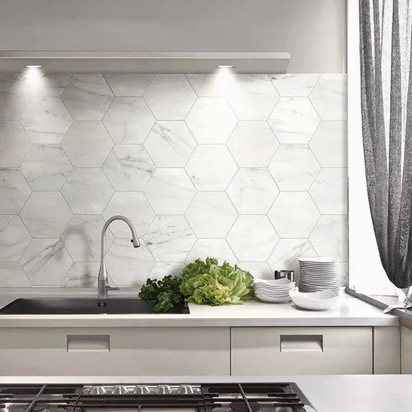 Gạch Lục Giác Trang Trí 20x23 màu trắng vân khói