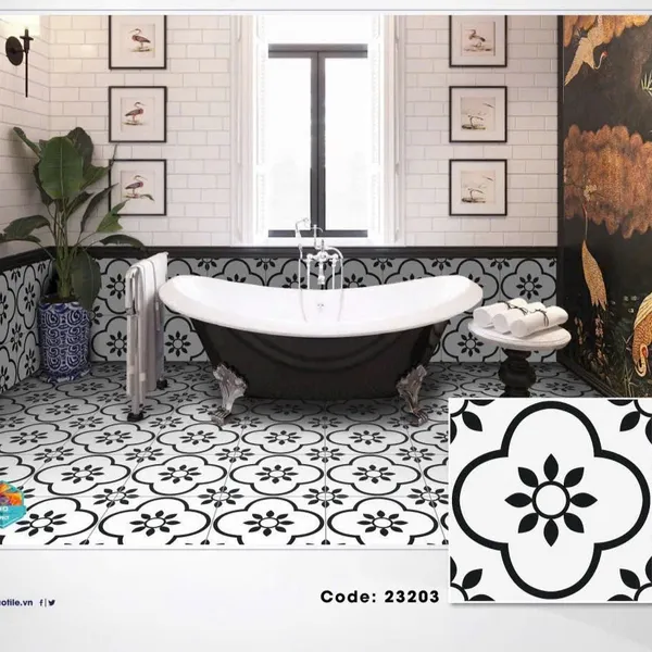 Gạch Men Mờ 30x30 Ốp Lát đen trắng bông hoa 23203