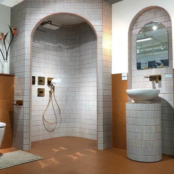 Gạch Mosaic Que Đũa 284x296 Ốp Dán Trang Trí màu kem viền xanh