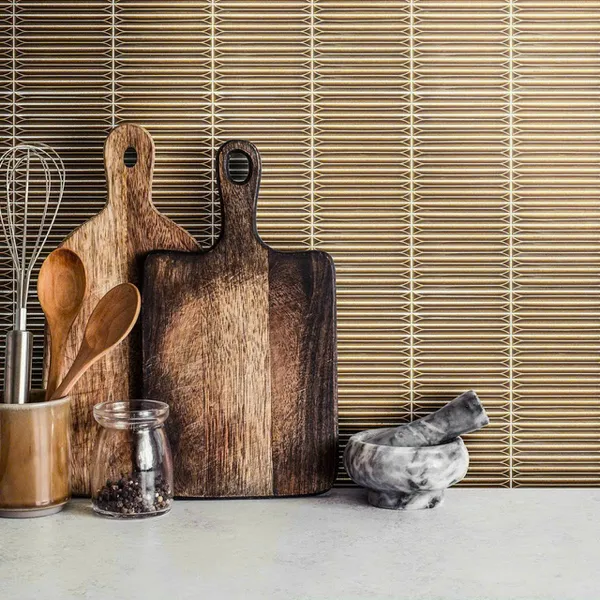 Gạch Mosaic Que Đũa 284x296 Ốp Dán Trang Trí màu vàng đồng