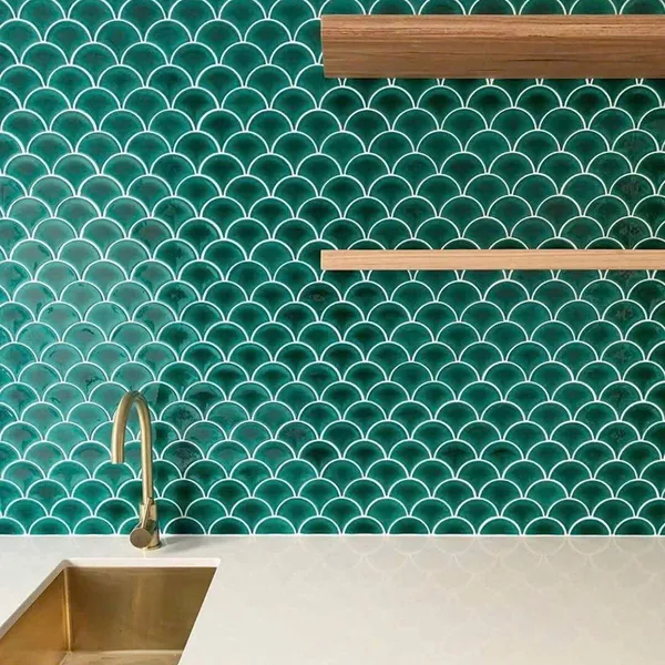 Gạch Mosaic Vảy Cá 30x30 Ốp Dán Trang Trí xanh lá men rạn