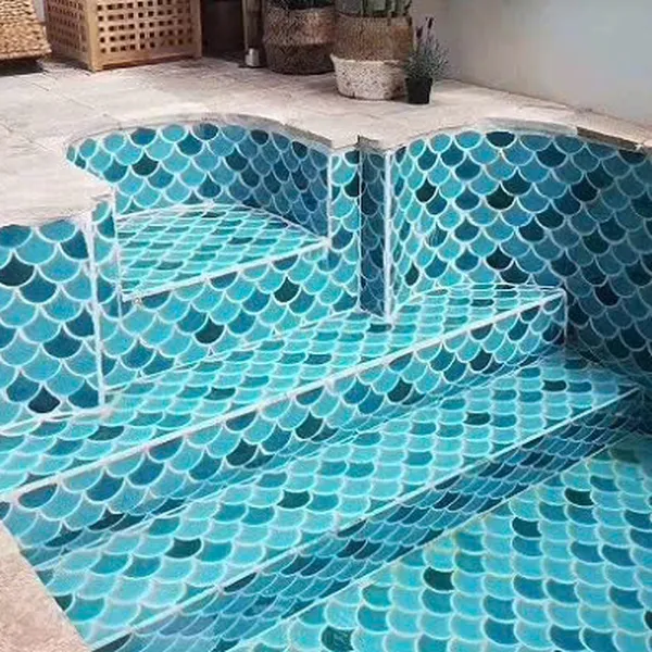Gạch Mosaic Vảy Cá 30x30 Ốp Dán Trang Trí xanh dương men rạn