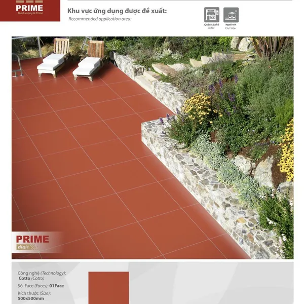 Gạch Tráng Men 50x50 Cotto PRIME màu đỏ 10111