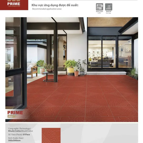 Gạch Tráng Men 50x50 Cotto PRIME màu đỏ 10113