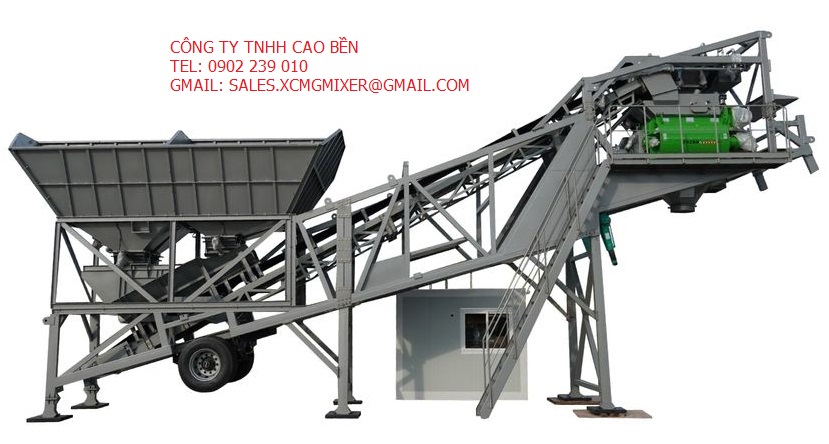 trạm trộn bê tông di động sử dụng cối trộn hai trục ngang XCMG