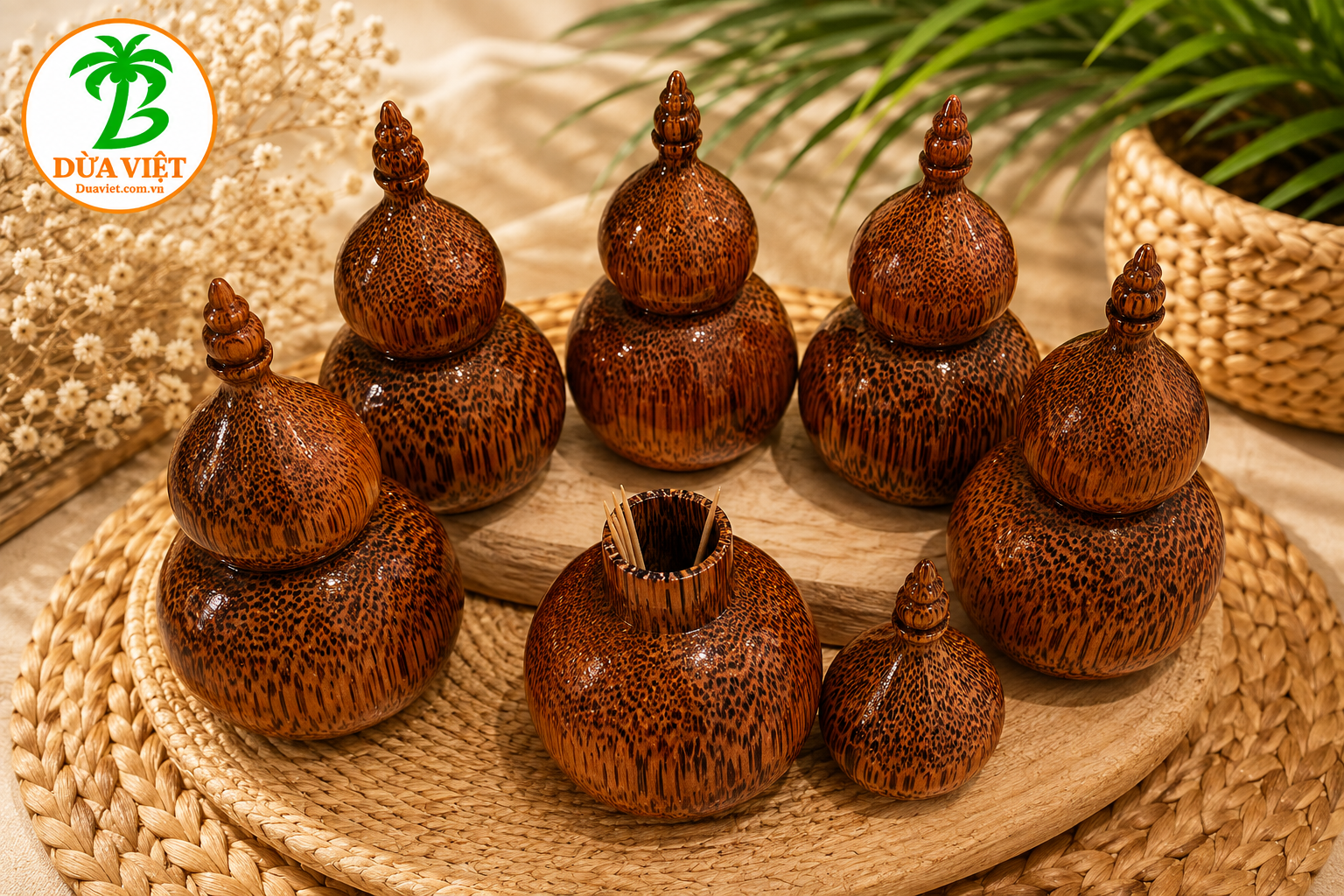 Hủ đựng tăm gỗ dừa hình hồ lô