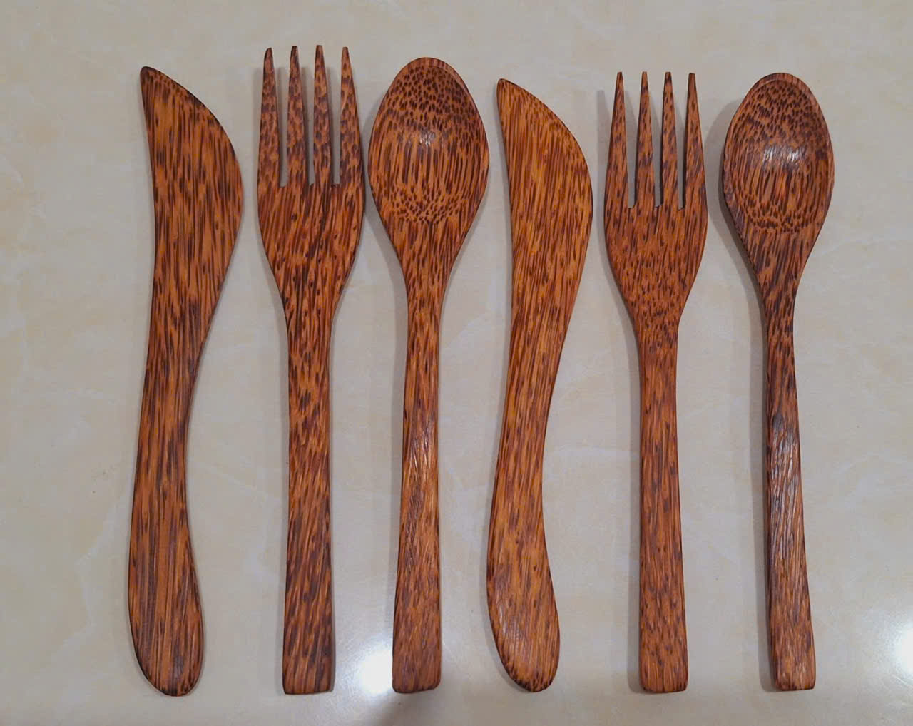 Bộ muỗng nĩa dao gỗ dừa 19cm