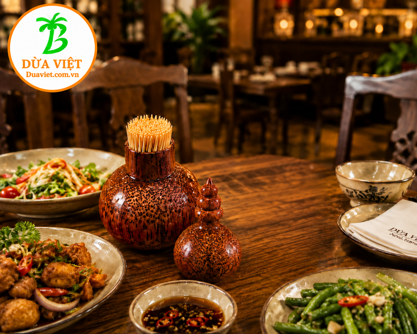 Hủ đựng tăm gỗ dừa hình hồ lô
